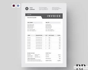InDesign Template Invoice Template Editable Invoice Template Form Digital Invoice Template Clean Invoice Template Printable Invoice Editable