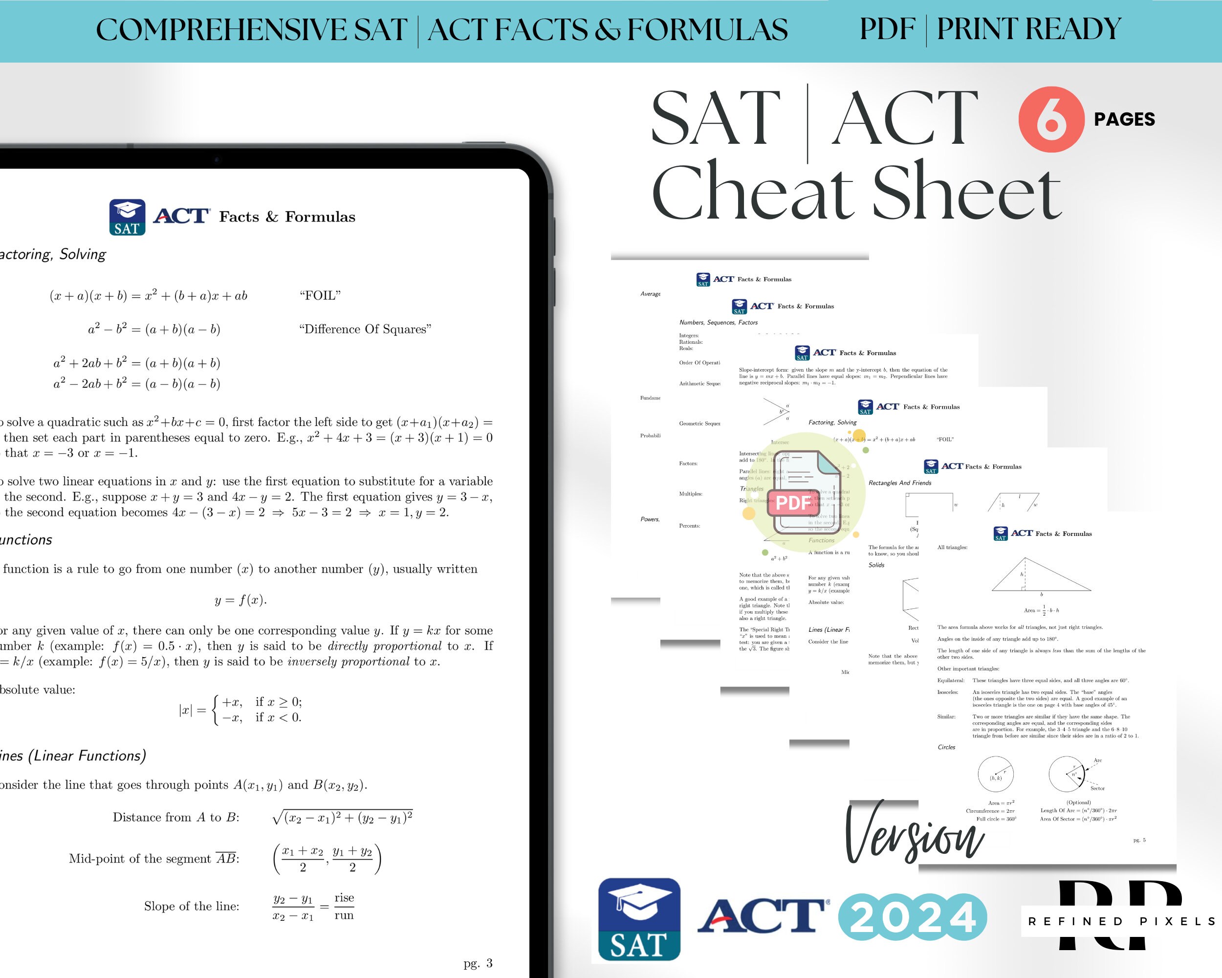 SAT Prep ACT Test Cheat Sheet Template College Prep Exam Sat Test Math ...