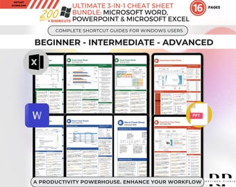 Ultimate Microsoft Office Cheat Sheet Bundle Word + Excel + PowerPoint Printable Keyboard Shortcuts PDF Study & Work Productivity Pack Guide