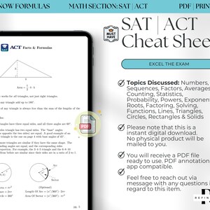 SAT Prep ACT Test Cheat Sheet Template College Prep Exam Sat Test Math ...