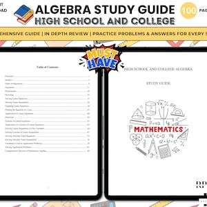 Algebra Study Guide PDF High School College Math Cheat Sheet Homework Help Algebra 1 and 2 Study Guide Students Printable Math Review Sheet