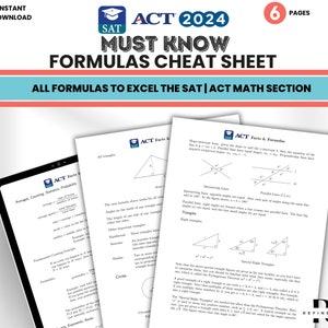 SAT Prep ACT Test Cheat Sheet Template College Prep Exam Sat Test Math Formulas Equation Printable Algebra Cheat Sheet Linear Functions