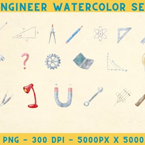 Engineer Watercolor Set Art PNG Watercolor Civil Engineer Printable Structural Engineer Png Clip Art Engineer Icons 300dpi Engineering Icons