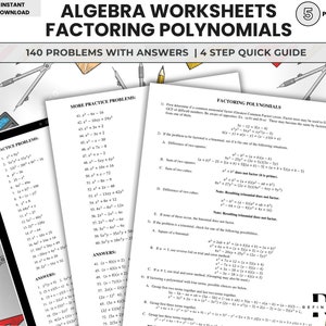 Algebra Arbeitsblätter zum Ausdrucken Faktorisieren Polynome Algebra Arbeitsblatt Digitale Math-Arbeitsblätter Anleitung Arbeitsblätter zum Üben Algebra-Probleme PDF