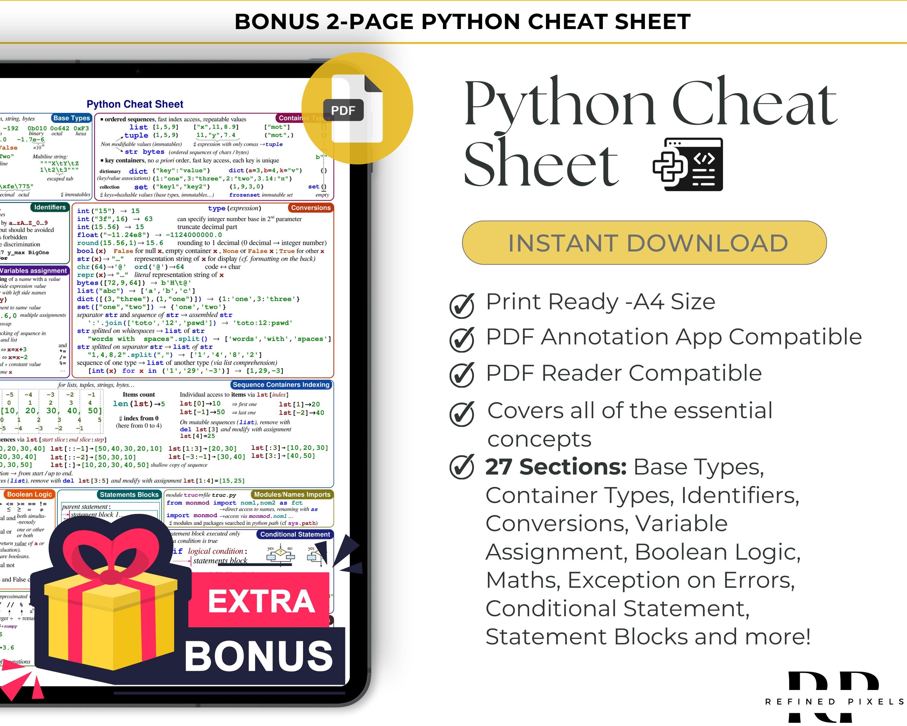 Python Cheat Sheet Template Python for Beginners Data Type Coding ...