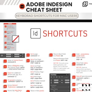 Adobe InDesign Cheat InDesign Keyboard Shortcut Sheet InDesign Template Downloadable PDF Adobe Keyboard Shortcuts Tips and Tricks Id Adobe