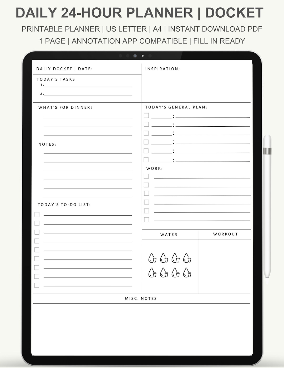 Daily Docket Weekly Printable Monthly Student Planner Brain Dump ...