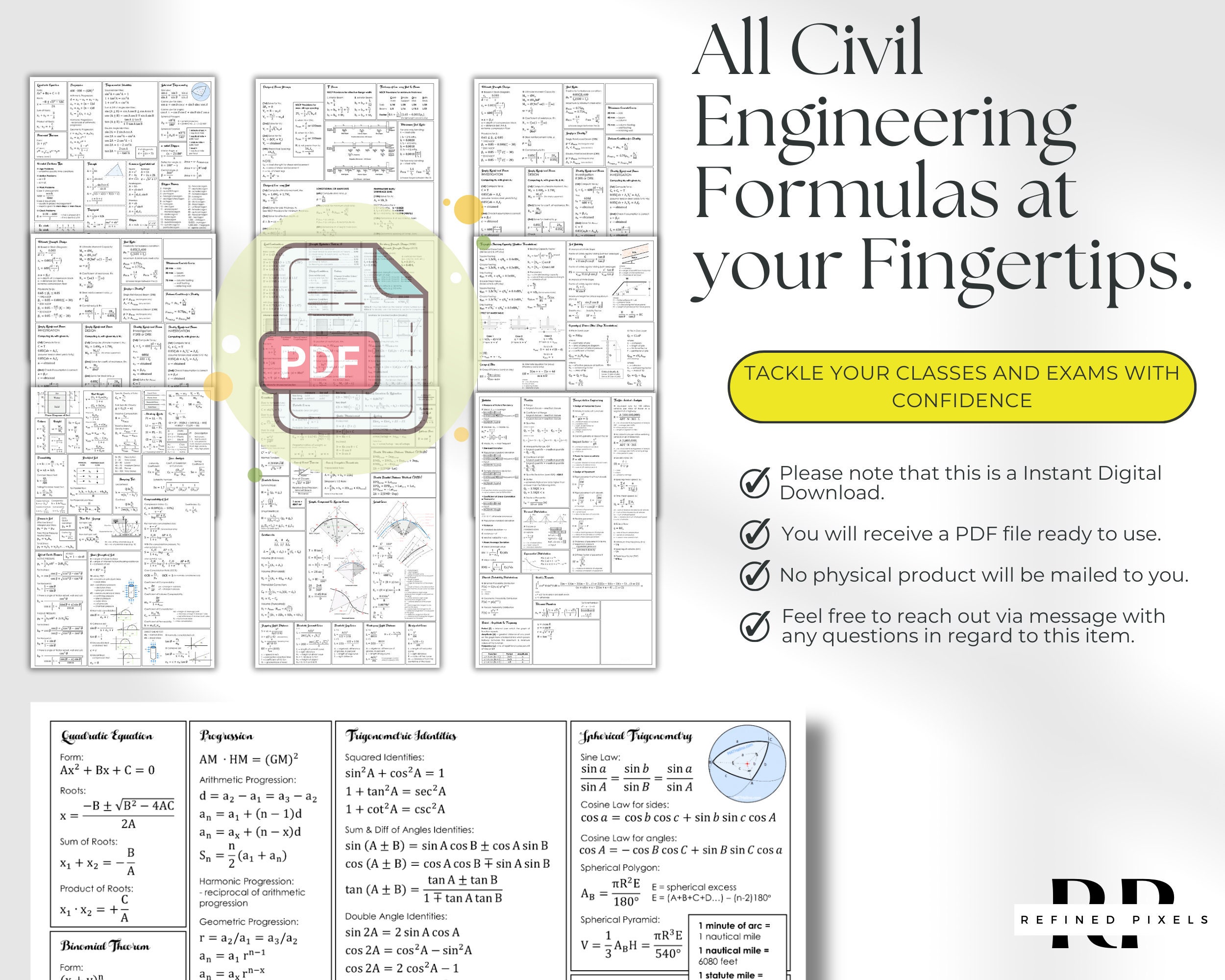 Civil Engineering Formulas Cheat Sheet: Student Guide (digital Download ...