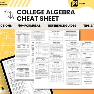 Algebra Cheat Sheet Template - Etsy
