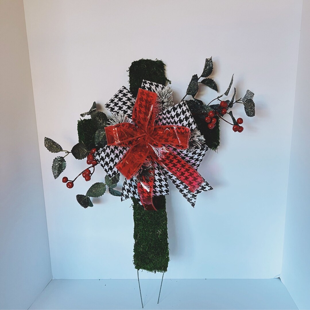 Christmas Cross Cemetery Decoration, Winter Grave Decoration, Christmas