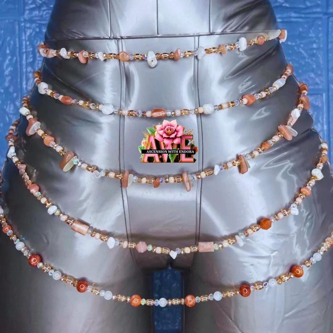 Moonstone Sunstone Gemstone Waist Beads: Adjustable Clasp
