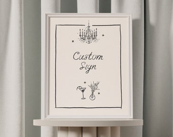 MODÈLE DE SIGNE FANTAISIE, enseigne personnalisée originale dessinée à la main, illustration de lustre d'inspiration vintage, mariage, baby shower, mariée | NC3