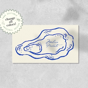 Sjabloon OYSTER PLACE CARD, nautische bruiloft couvert, bewerkbare tag, opvouwbaar naamkaartje, kleurrijk strandthema, handgeschreven, handgetekende