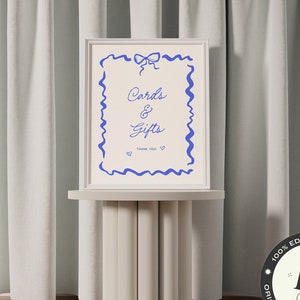 GIFT TABLE SIGN Template, whimsical hand drawn wedding cards & gifts, squiggle border, colorful indie, baby shower, bridal shower | LM2