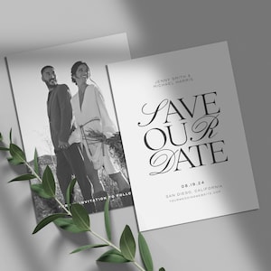 Black and White Wedding Save the Date Card with Photo, Elegant Save the Date Announcement, Classic Save Our Date Template, B&W Wedding MW1