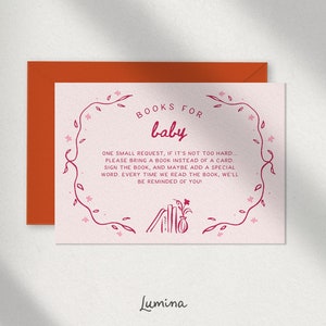 LIVRES POUR BÉBÉ, modèle de carte d'insertion, dessiné à la main, ex-libris, baby shower, original, rose, première bibliothèque de bébé, illustrations de vigne, floral