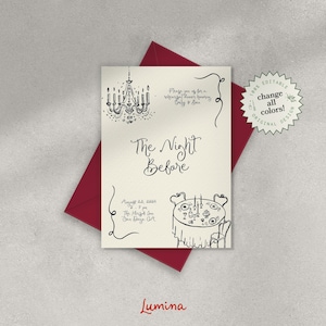 REHEARSAL DINNER INVITE Template, quirky scribble sketch, the night before wedding, hand drawn chandelier & dinner table, handwritten | HP1