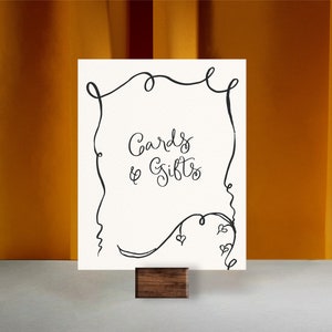 CARDS GIFTS SIGN Template, whimsical wedding reception sign, bridal, baby shower gift table, french vintage vine drawing, handwritten | W3