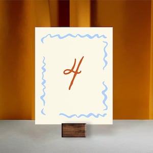 TABLE NUMBER WHIMSICAL Template, hand drawn wedding sign, chic hand painted signage, instant download, handwritten, wavy border | HP1