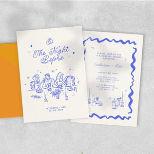 REHEARSAL DINNER INVITE Template, hand drawn whimsical scribble Illustration, the night before wedding, colorful french inspired | LM2