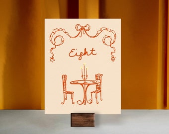 WHIMSICAL TABLE NUMBER Template, hand painted vintage wedding table signage, quirky french inspired table illustration, editable handwritten