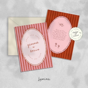 SAVE THE DATE gestreifte Vorlage, farbenfrohe Hochzeitseinladung im französischen Stil, handgezeichnete handgeschriebene Partyeinladung, flippige Retro-editierbare Karte