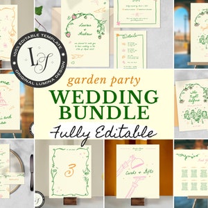 WEDDING TEMPLATES BUNDLE, hand drawn garden party suite, all in one wedding signage, quirky french inspired whimsical illustrations | GP1