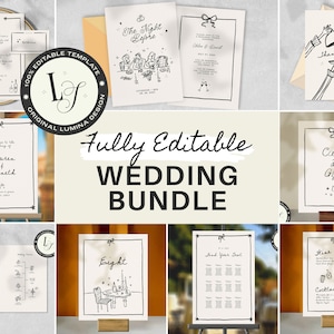 PAQUETE DE PLANTILLAS PARA BODAS, conjunto de plantillas para bodas extravagantes dibujadas a mano, señalización para bodas todo en uno, ilustraciones extravagantes de inspiración francesa / CL3