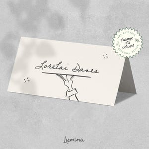 PLANTILLA DE TARJETA DE LUGAR, tarjeta de nombre de inspiración francesa, tarjeta de asiento plegable editable para boda, escrita a mano, estilo vintage chic / CL3