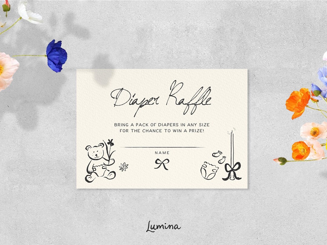 Quirky Raffles DIAPER RAFFLE INSERT Template, Baby Shower Games, Hand Drawn, Whimsical ...