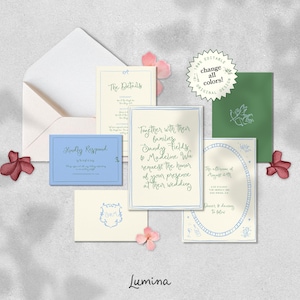 COLORFUL INVITATION SUITE templates, hand painted watercolor style handwriting, whimsical summer wedding invites, editable rsvp & details