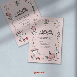 HOLIDAY PARTY INVITE Template, hand drawn Christmas cocktail party, whimsical scribble illustrations, colorful invitation, festive, cute image 6