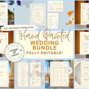 WEDDING TEMPLATES BUNDLE, hand painted whimsical, all in one signage, illustrated stationary, day of, handwritten, hand drawn, colorful HP1