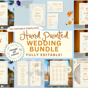 WEDDING TEMPLATES BUNDLE, hand painted whimsical, all in one signage, illustrated stationary, day of, handwritte, hand drawn, colorful | HP1