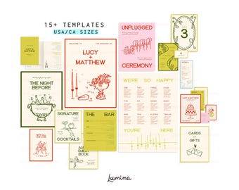 COMPLETE WEDDING BUNDLE templates, colorful funky day of signage, hand drawn illustrations, bold artsy stationery | ruby | usa/ca sizes