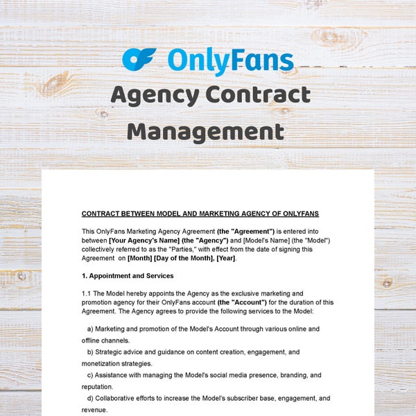 Contrat modèle OnlyFans | Contrat de gestion OnlyFans | Contrat d'agence juridique | Modèle de contrat d'agence | Contrat de service | Document légal