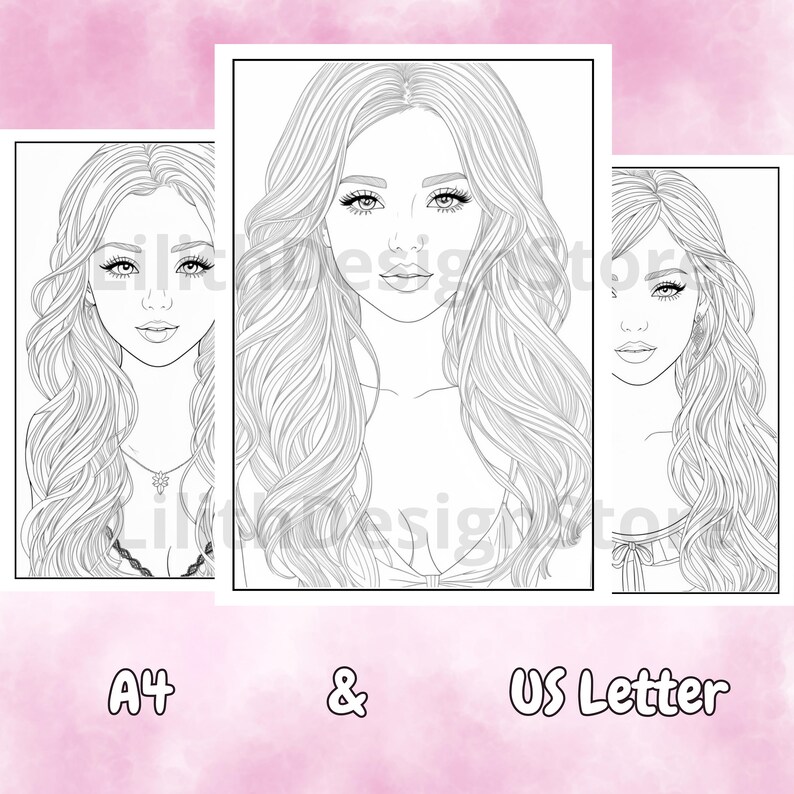 Beautiful Women Colouring Page Coloring Page for Adults Grayscale