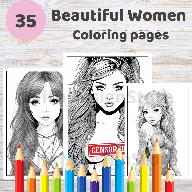Beautiful Women Colouring Page Coloring Page for Adults Grayscale