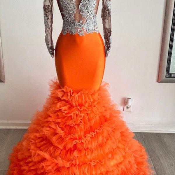 Pink and Orange Prom Dress Etsy