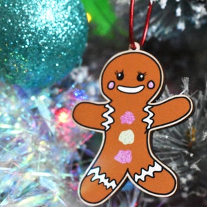 Kitschmas Retro Gingerbread Man/Woman Christmas Tree Ornament - Midnight Seaside