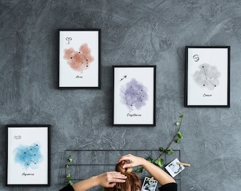 Sternzeichen Aquarell Poster Set: Astrologie Kunst (Digitaler Download)