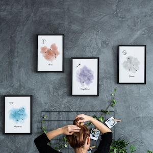 12 Zodiac Sign Poster Set, Zodiac, Astrology, Digital Art, Digital Print, Star Sign Poster, Instant Download,Digital Download