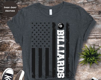 American Flag Billiards T-Shirt: Pool Player Gift