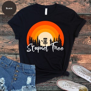 Disc Golf Enthusiast Shirt - Vintage Sunset Tee with Frisbee Golf Basket and Tree Design