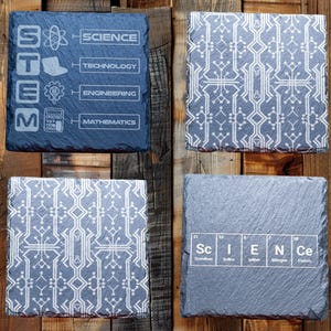Laser Engraved STEM Slate Coasters | Science & Circuit Board Design