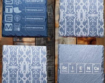 Laser Engraved STEM Slate Coasters | Science & Circuit Board Design
