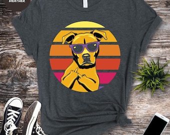 Retro T-shirt middelvinger hond: T-shirt sarcastische hond met zonnebril