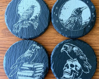 Edgar Allan Poe Slate Coasters: Laser Engraved Literary Gift