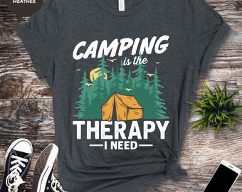 T-shirt Camping is My Therapy: grafisch T-shirt outdoorcabine