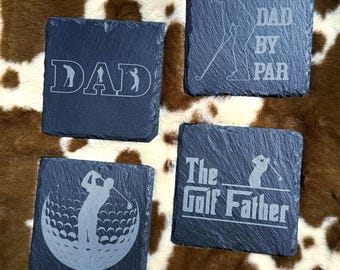 Laser Engraved Golf Slate Coasters: Dad Gift